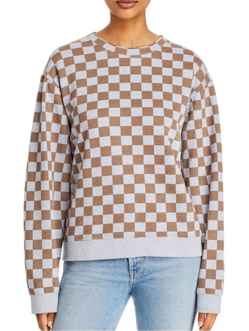 Kule The Check Raleigh Sweatshirt Heather/Latte Organic Cotton Crew Cropped-L